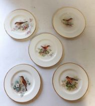 A set of 5 side plates by Royal Worcester, with an Ornithological theme, signed  by W Powell, dated,