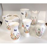 A collection Of Aynsley china, in the Wild Tudor and Cottage Garden pattern. Vases, pin trays and