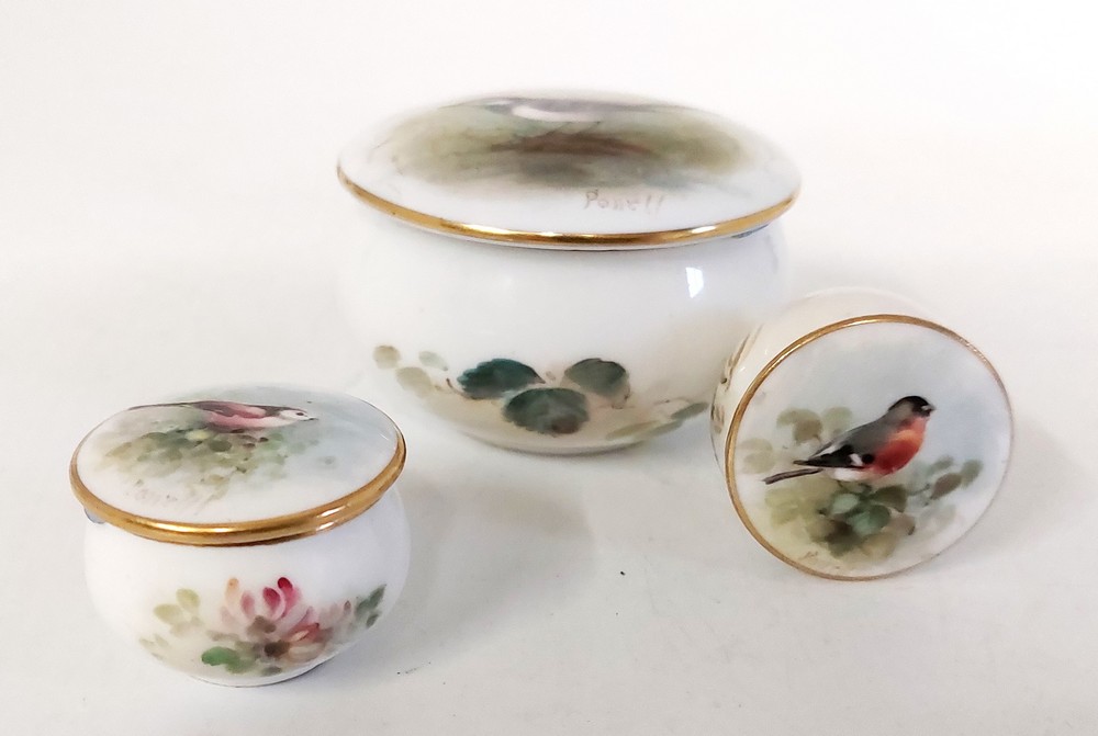 A small group of Royal Worcester Ornithological themed ceramics by W Powell A trinket box dated