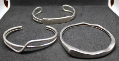 Selection of three '925' hallmarked Sterling Silver Bangles.  To include a Modernist Silver Bangle