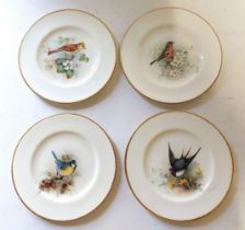 A set of 4 side plates by Royal Worcester, with an Ornithological theme, signed  by W Powell, dated,
