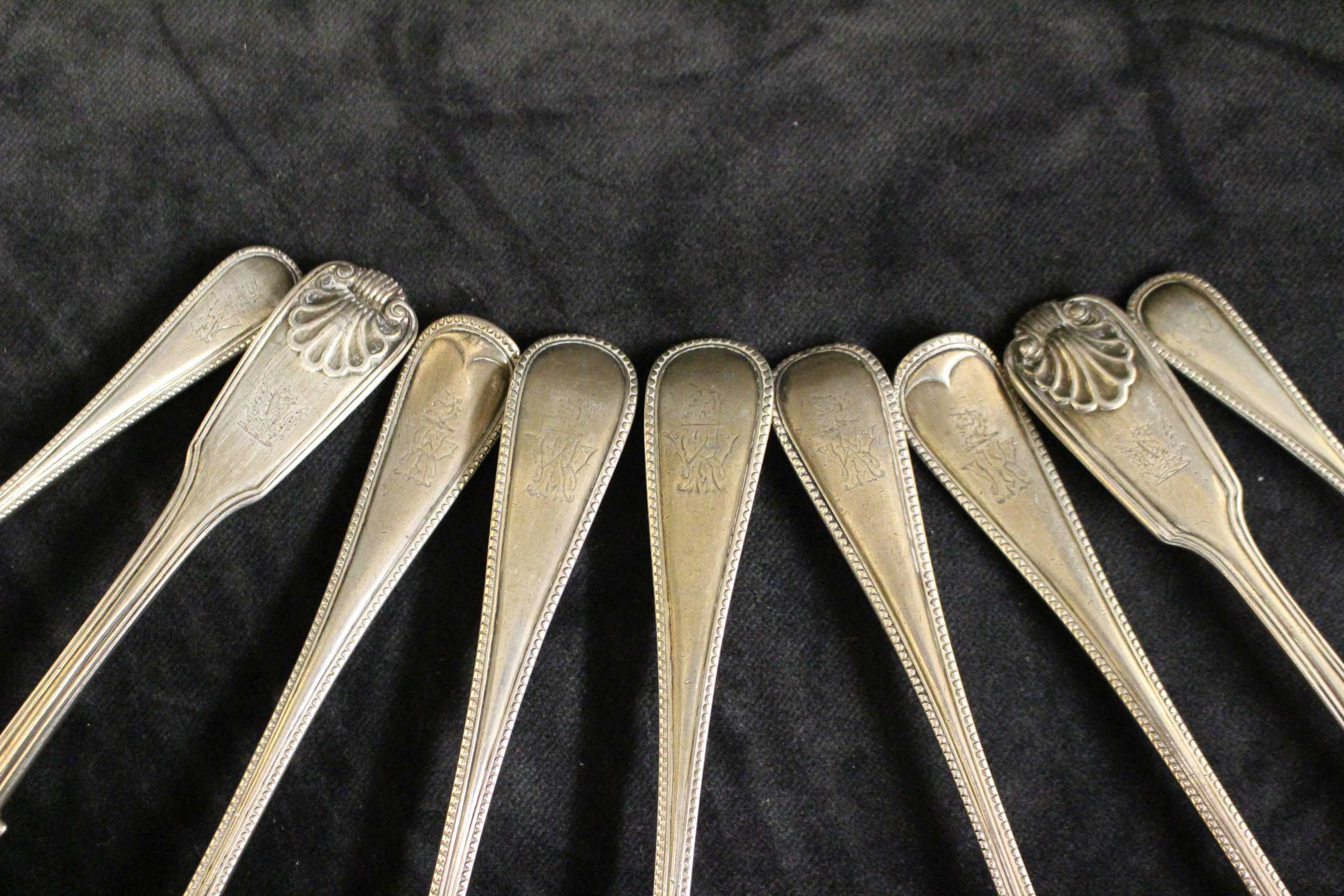 A part service of Victorian silver flatware with beaded borders comprising a pair of serving spoons, - Image 2 of 2