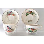 A group of Ornithological themed Royal Worcester cups and saucers. A Bullfinch cup and saucer,