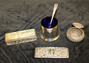 Selection of silver and Elkington plate items. To include a Chester Sterling Silver hinged