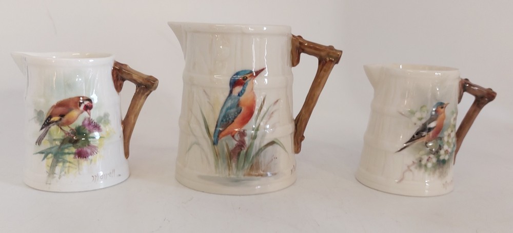 A trio of Royal Worcester Ornithological themed Barrel Jugs, signed by W Powell, various date