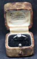 Unmarked White Metal Approx. 0.50ct Solitaire Old European Cut Diamond with Diamond Shoulders ring.