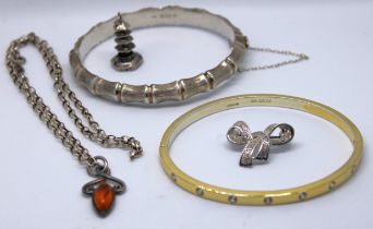 Selection of Sterling Silver Jewellery and unmarked white metal jewellery.  To include a 1978