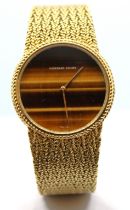Ladies Audemars Piguet 18ct Gold Tiger's Eye Quartz and Mesh Bracelet Wristwatch.  The watch is