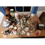 Mixed lot of 20th C ceramics to include vases and money boxes , continental figures and Wade items