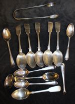 Selection of silver, nickel silver and stainless steel teaspoons etc.  There is five Sterling Silver