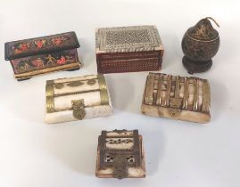 A mixed lot of 20th C items to include 3 camel bone and gilt metal mounted  trinket boxes in the