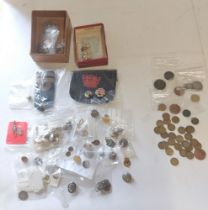 A collection of badges and pins with Military interests, lot to include some coins. Badges to