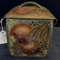 After William Moorcroft an arts and crafts W & R Jacob & Co biscuit tin, transfer printed with a