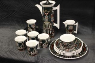 A Portmerion pottery "Magic City" coffee service for six designed by Susan Williams Ellis, printed