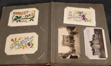 A postcard album to include: WW1 textile postcards.