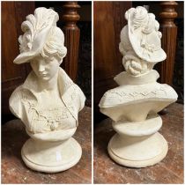 A cast bust of a lady finished in white. Approximately 48cm High,