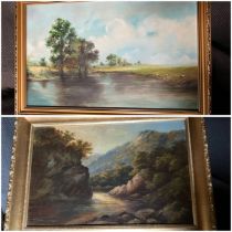 Two unsigned Oil paintings one on board and one on canvas.  26 x 42cm and 29 x 44cm  (2)