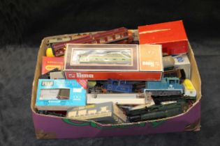 Collection of assorted model railway trains carriages rolling stock & layout scenery some items