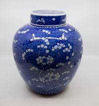A Chinese blue and white large ginger jar and cover, the cover and body profusely decorated with