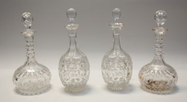 Two pairs of 20th Century cut glass spirit / port decanters (4)