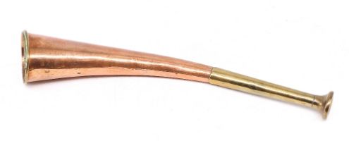 A 19th century copper and brass hunting horn, all original, approximately 28cm wide.