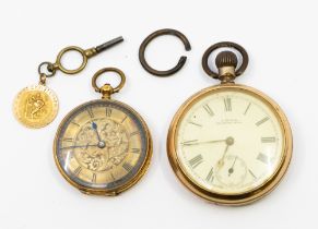 A weighable gold pocket watch, total gross weight approx 38gms (very dented case) along with a