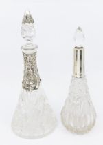 Two various early 20th Century silver mounted large hob nail cut glass scent bottles and stoppers,