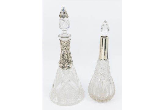 Two various early 20th Century silver mounted large hob nail cut glass scent bottles and stoppers, - Image 2 of 2