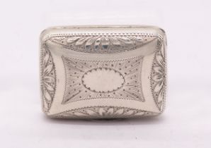 A William IV silver cushion shaped vinaigrette, bright cut engraved geometric decoration, pierced