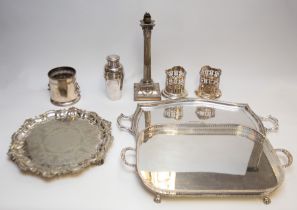 A small quantity of silver plated wares to include: a large twin-handled serving tray with