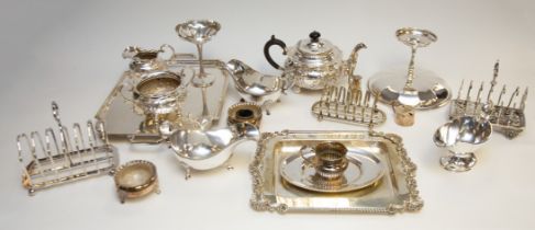 A collection of silver plate, EPNS to include: three pieces teaset, large two handled tray with