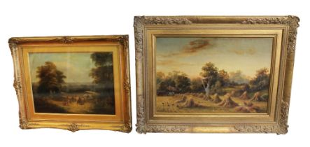 English School (19th Century) Haymaking,oil on canvas, 28 x 39cm, signed lower right, framed and