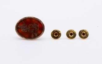 A cased set of three Edwardian 18ct gold dress studs, weight approx 2.2gms along with an Edwardian