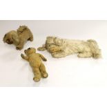 An early 20th century straw-filled dog, an early 20th century stuffed bear and an early 20th century