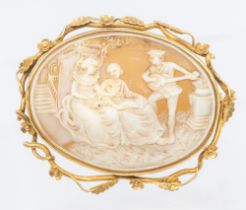 A 19th century carved shell and gold mounted cameo, comprising an oval cameo depicting the