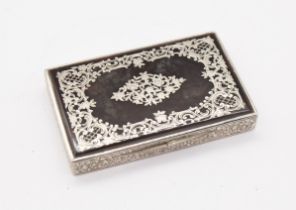 A 19th Century Continental silver and tortoiseshell rectangular snuff box and cover, the sides