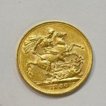 Australian Queen Victoria 1880 Gold Sovereign Victorian "M" Melbourne Mint Mark