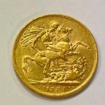 Great Britain Queen Victoria 1884 Gold Sovereign Victorian No Mint Mark