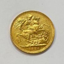 Australian Queen Victoria 1884 Gold Sovereign Victorian "M" Melbourne Mint Mark