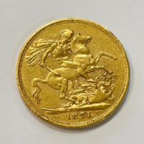 Great Britain Queen Victoria 1871 Gold Sovereign Victorian