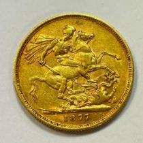 Australian Queen Victoria 1877 Gold Sovereign Victorian "M" Melbourne Mint Mark