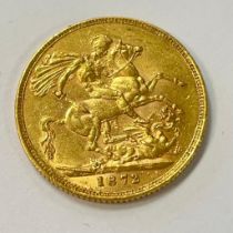 Great Britain Queen Victoria 1872 Gold Sovereign Victorian No Mint Mark