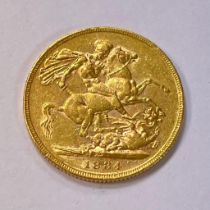 Great Britain Queen Victoria 1884 Gold Sovereign Victorian No Mint Mark