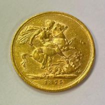 Australian Queen Victoria 1875 Gold Sovereign Victorian "M" Melbourne Mint Mark
