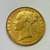 Great Britain Queen Victoria Shield Back 1869 Gold Sovereign Victorian