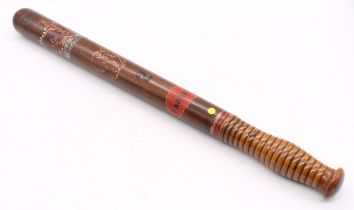 George IV mahogany policeman's truncheon, Borough of Farnham with hand painted crown above G.R IV,