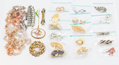 A 1920's Art Deco brooch, plus various 'Napier' costume jewellery earrings, some silver earrings,