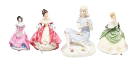 Three Royal Doulton lady figures, Summer, Rose, Soiree, Southern Belle along with Coalport lady