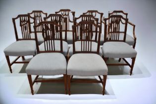 Eight reproduction George III dining chairs, probably c1920s in mahogany, two of which are