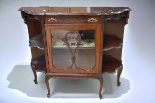 Victorian mahogany parlour display cabinet with single drawer above single cabinet door, detail to